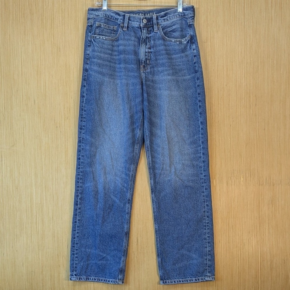 American Eagle Low-Rise Baggy Jeans Womens 6 Short Blue Denim Wide Leg Relaxed